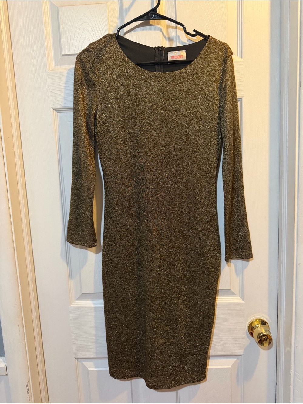 Vintage Moon Collection Liquid Gold Metallic Knit Midi Dress Long Sleeve Medium